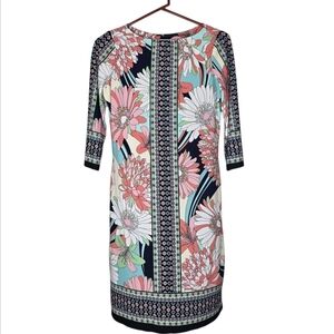 London Times Multi Colored Floral 3/4 Sleeve Stretch Knee Length Dress Size 6